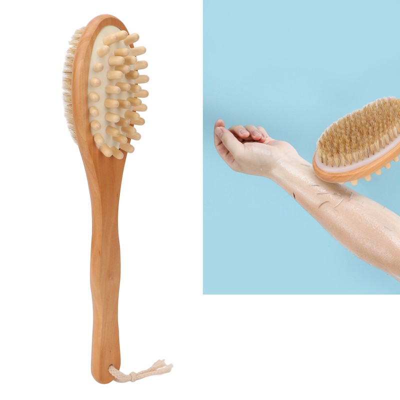 Wood Bath Brush Long Handle Soft Bristle Deep Cleansing Relieve