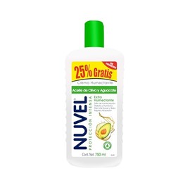 Nuvel Crema Corporal y Facial Hidratante 750 ml | Con Aceite de Oliva y Aguacate | Suaviza y Nutre la Piel Seca