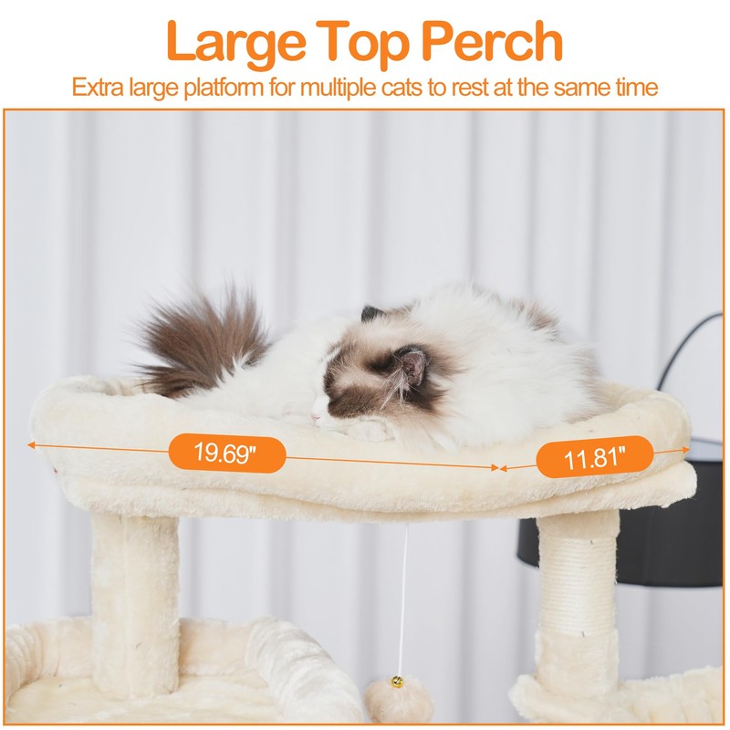 Heybly Cat Tree, 71-Inch-Tall Tower for Indoor Cats with 2