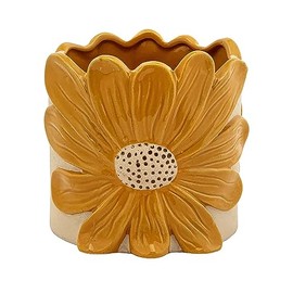 Napco 77870 Embossed Wrapped Sunflower Orange, Yellow 5.5 x 5.25 inches Ceramic Indoor/Outdoor Planter Pot Container
