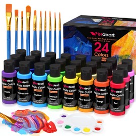 Verdeart Acrylic Paint Set - 24 Colors 2 oz/59 ml Acrylic Paints for Professional Artists with 10 Brushes , Art Supplies for Painting Canvas Rock Wood Ceramic Glass Art Craft Painting, Rich Pigments Lasting Quality for Beginners, Students & Professional 