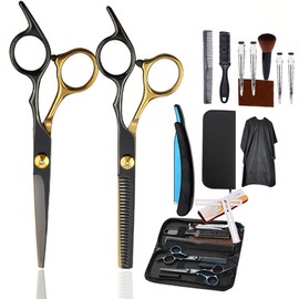 Hairdressing Scissors, Hair Cutting Scissors, Thinning Scissors, 14 Pieces, Six Inch Professional Hair Scissors Set, 2 Extra Sharp Hair Cutting Scissors, with Comb and Clips, Hairdressing Cape for