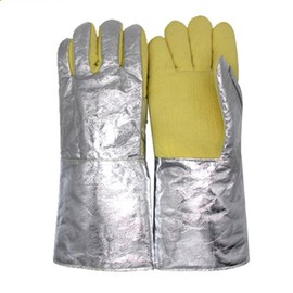 Heat Resistant Gloves Aramid Dense Woven Cloth 500 Degree Insulated Aluminum Foil Back Welding Gloves for Metallurgy Iron and Steel Manufacturing