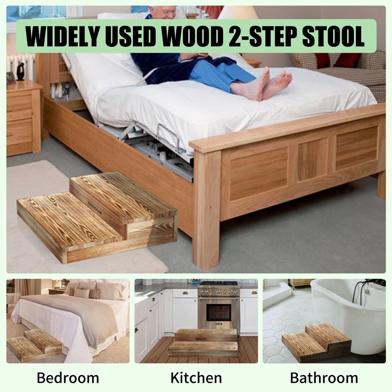 Wooden 2 Step Stool for High Beds, Moderate & Applicable