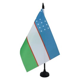 AZ FLAG Uzbekistan Table Flag 5'' x 8'' - Uzbek Desk Flag 21 x 14 cm - Black plastic stick and base
