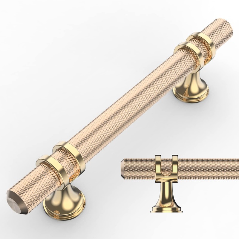 Amerdeco 10 Pack Knurled Gold Cabinet Pulls 5.9 Inch Length