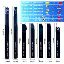 Lathe Turning Holders Threading Holder 21pcs - Metal Lathe Cutting Tools 7pcs 1/2" Threading Tools Boring Bar Set+14pcs Indexable Carbide Inserts Golden for Lathe Tools