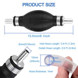 JONMON Gasoline Siphon Hose Pump, Portable Hand Fuel Transfer Hose, High Flow Gas Manual Rubber Squeeze Bulb Pumping Tool with 2M PVC Hose and 2 Metal Buckles for Petrol Diesel Oil Liquid Water