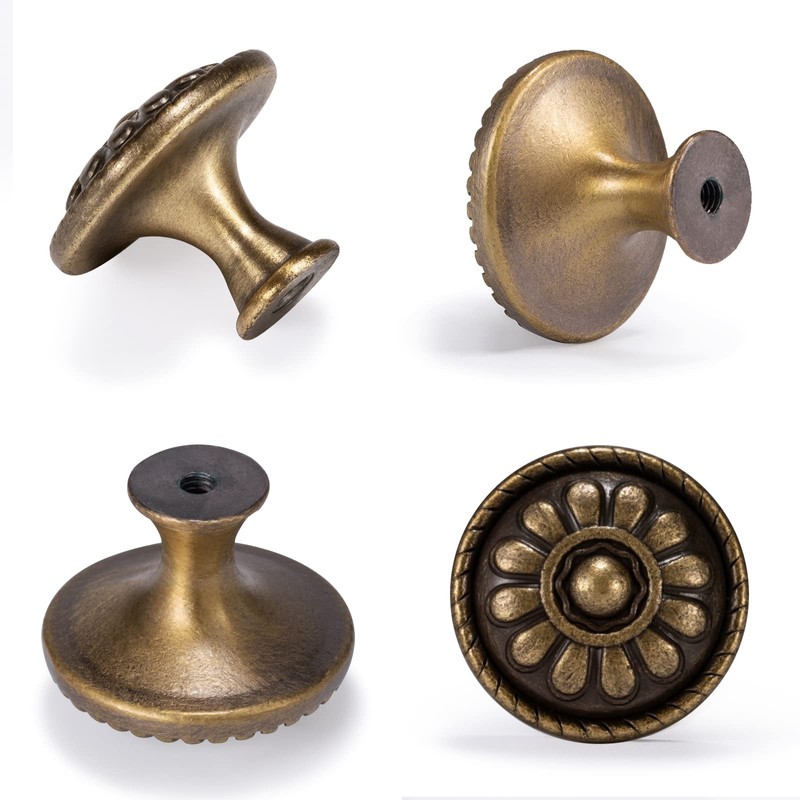 Fecraf 10 Pack Antique Brass Cabinet Knobs, Vintage Retro Drawer