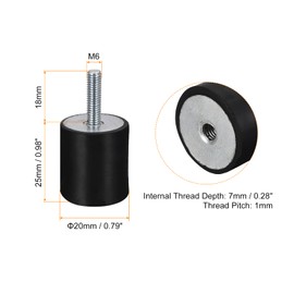 sourcing map Rubber Mounts 4pcs M6 Male/Female Vibration Isolator Shock Absorber, for Garage Motor Air Compressor Car Boat Bobbins, D20mmxH25mm