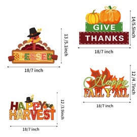 4 Pieces Thanksgiving Party Decorations Wooden Happy Fall Y'all Party Supplies Thanksgiving Centerpieces Autumn Table Decorations for Home Party Holiday