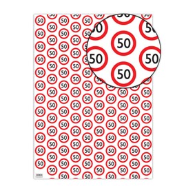 Brainbox Candy - 2 Sheets of Funny '50th Birthday' Wrapping Paper - Warning Sign Wrap - Fifty Wrap For Him Her Men Women Fiftieth Birthday Presents - Folded Quality Wrap