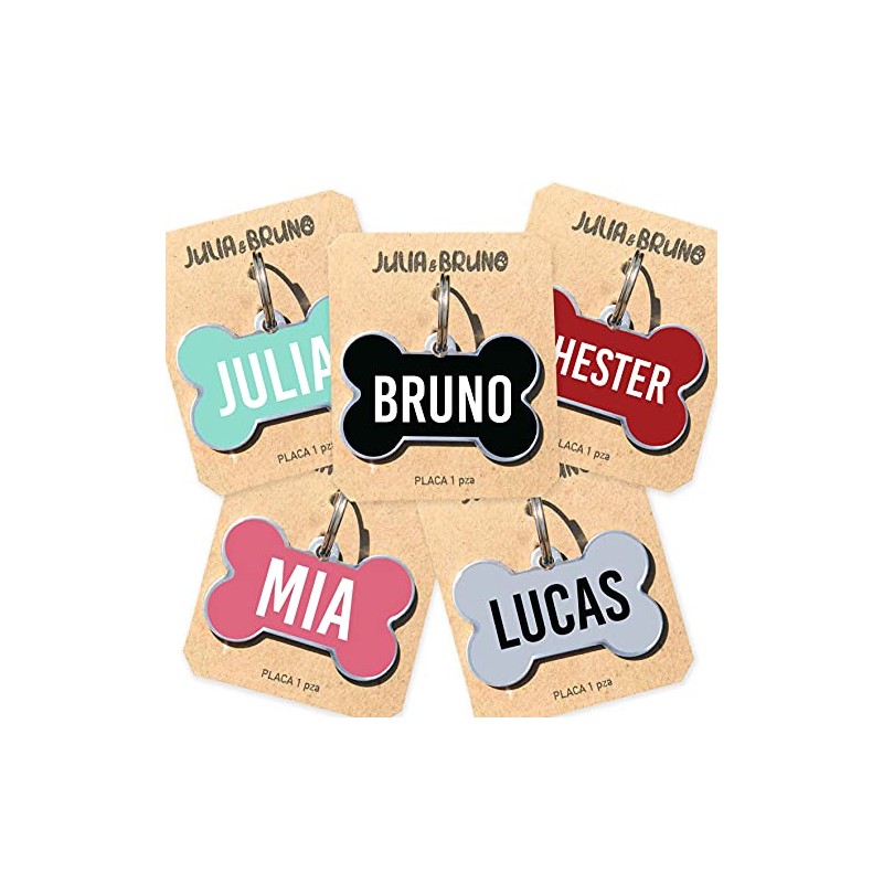 JULIA AND BRUNO Placa de Identificación para Perro con Personalización