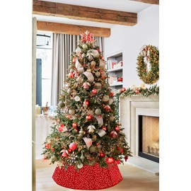 Caja de collar de árbol de Navidad rojo de 25.19 pulgadas, anillo de árbol de Navidad plegable de terciopelo para decoración del hogar de árbol de Navidad