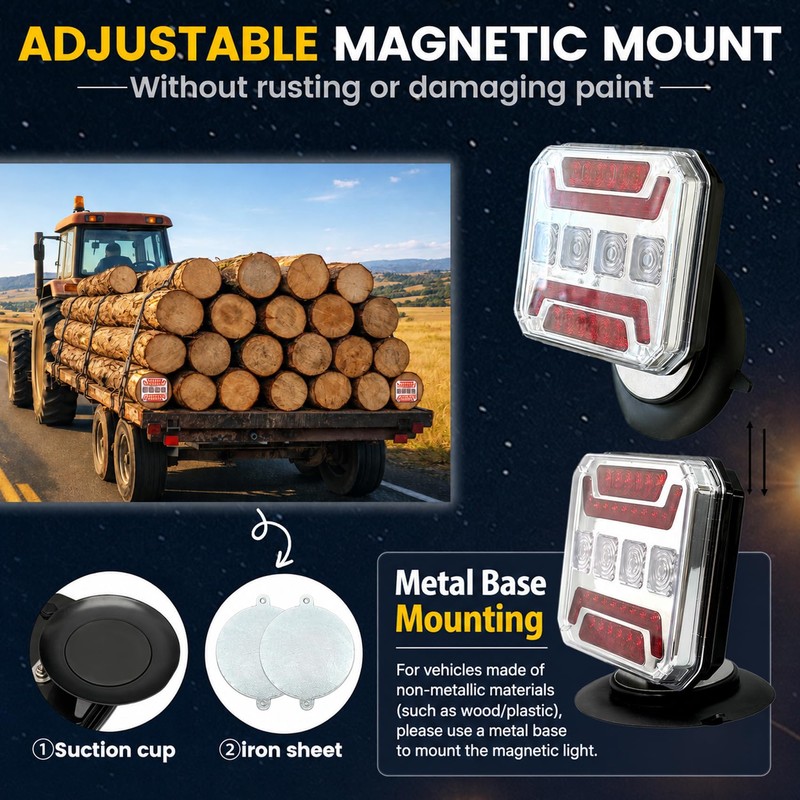 TXGSDXS Wireless Trailer Lights, 2026 NEW 110° Rotatable Magnetic LED