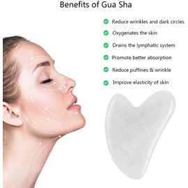 Gua Sha Stone Heart Shape - Guasha Face Massage for Eye Swelling, Skin Tightening, Lymphatic Drainage Face - Face Massager (White)