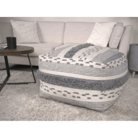 Karim Ivory Grey Faux Yarn Large Poufcolor: as Pic Color
