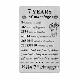 Resdink 7 Year Anniversary Card Gifts for Him Her Men Women, 7th Anniversary Card for Husband Wife, Happy 7th Anniversary, 7 Yr Wedding Anniversary Wallet Card