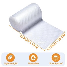 12 Inch x 66 Feet Total Bubble Packing Wrap Roll - Heavy Duty Perforated Packing Wrap for Shipping, Moving & Fragile Items | Tear-Resistant, Moisture-Proof - 2 Pack