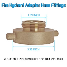Fire Hydrant Hose Adapter, 2-1/2" NST (NH) Female x 1-1/2" NST (NH) Male Brass Fire Hose Hydrant Connector with Pin Lug, Fire Hydrant Adapter Fitting Nipple