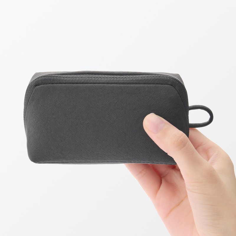 MUJI 84473913 Wrinkle Nylon Large Opening Pouch, Dark Gray, S,