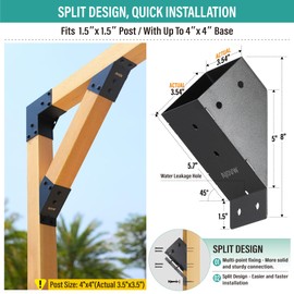 AJOVW-4 Piece 45 Degree Angle Bracket for 4'' x 4'' Supporting Wooden Post (Actual Size: 3.5'' x 3.5'' ) for Pergola, Garage, Treehouse, Deck, Stable, Patio and Other scenarios.