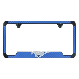 Mustang 3D Pony Logo Blue Black Metal License Frame Holder
