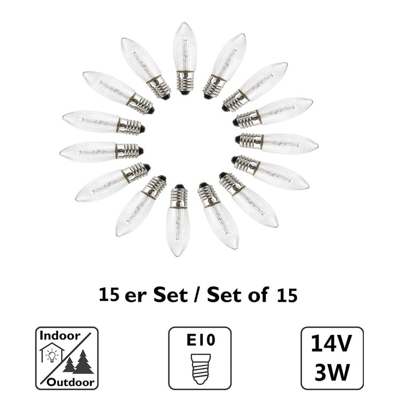 15 Pcs 3W 2700K Warmwhite Glass Bulbs Tapered Candles E10