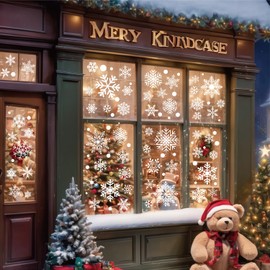 Christmas Snowflake Window Clings 137Pcs Winter PVC Static Window Clings Stickers for Glass, Double Sided Glitter Snowflake Window Stickers Reusable Xmas Window Decals for Christmas Party Decoration