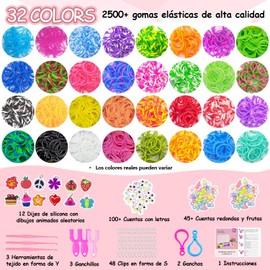 2700+ Kit para Hacer Pulseras de Goma,32 Colores Kit de Ligas para Pulseras Rubber Bands de Telar,Manualidades DIY Bracelet Beads Set de Colores,Regalos para Niños de 6~12 Años Juguetes Niñas 6+ Años