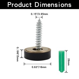 Rierdge 20 PCS Matte Black Screw Covers Caps Solid Brass Decorative Mirror Screws Fasteners, with Box, 3/5" Diameter