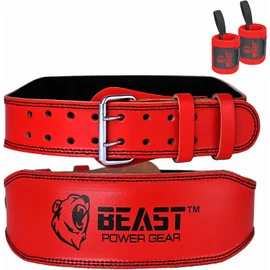 Beast Power Gear Weight Lifting Belt - 4” Genuine Leather For Lower Back Support Bodybuilding Squat Deadlift Cross Strength Training Weightlifting Gym Belt For Men Women (Red, Medium 28" - 33")