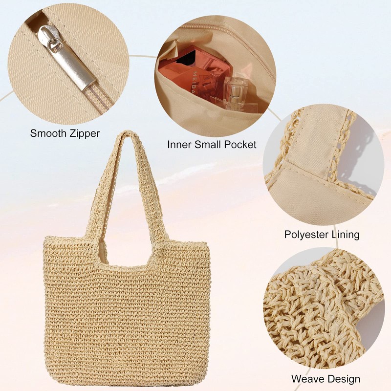 GOLDTIMO Beach Bags for Women - Summer Soft Large Woven