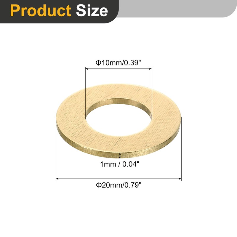 uxcell M10 Flat Washer, 15 Pcs Brass Ring Flat Washers