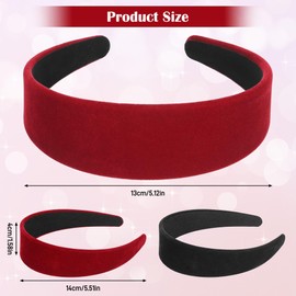 Huiguli Women's Headbands, 4 Pieces Wide Velvet Headbands, Solid Non-Slip Fashion Hair Bands, Vintage Headband for Women Girls, Red and Black