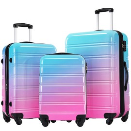 Merax Luggage Set Carry On Luggage with TSA Lock Hard Shell Suitcases & Travel Bag Dual Spinner Wheels Lightweight Durable Travel Set (Gradient Pink Blue, 3 PC(20+24+28))