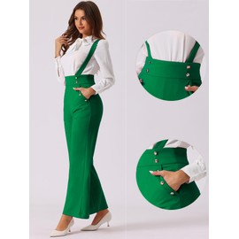 [Allegra K] Women's Suspender Jumpsuit Overalls Office Adjustable Straps Wide Leg, green (dark green)
