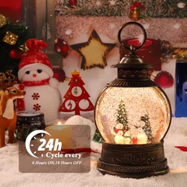 Christmas Lantern Snow Globe,Vintage Hanging Lanterns,Outdoor Indoor Table Holiday Party Decorations,Plug-in and Battery Operated Gift Table Lamps
