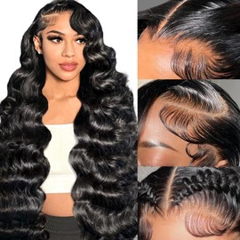 ULRICA Body Wave Lace Front Wigs Human Hair Pre Plucked 13x4 HD Transparent Lace Front Wigs for Women 250% Density Body Wave Wig Natural Black 24 Inch