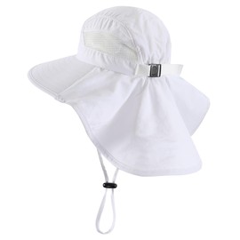 Home Prefer UPF50 Wide Brim Kids Sun Hat Neck Flap Boys Girls Sun Protection Hat for Beach Fishing (US, Age, 2 Years, 4 Years, White)