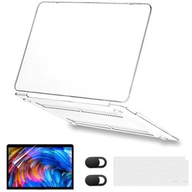 VVILANG Compatible with MacBook Air 13 inch Case 2022-2018 Release A2337 M1 A2179 A1932 Retina Display with Touch ID, Plastic Hard Case+Keyboard Cover+Screen Protector+Webcam Cover, Crystal Clear