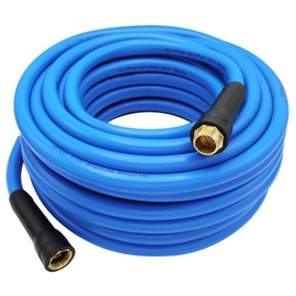 YOTOO Heavy Duty Hybrid Garden Water Hose 5/8-Inch by 75-Feet 150 PSI Kink Resistant, Flexible with Swivel Grip Handle and 3/4" GHT Solid Brass Fittings, Blue