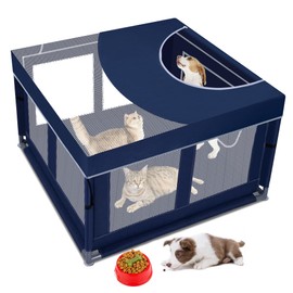 Dog Kitten Playpen with Play Pen Cover for Cat Indoor, 41 x41 x25.5 Puppy Playpen for Small Pet with See-Through Topper Proof Enclosed Door Dog Pen, Sturdy Warm Protable Play Pen for Cat