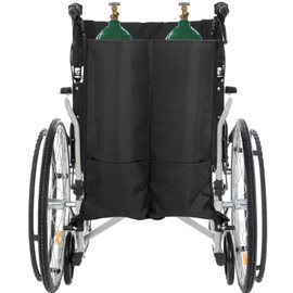 Dual Oxygen Tank Holder for Wheelchiars, Oxygen Cylinder Bag with Adjustable Straps and Storage Pockets, Portable D & E Cylinder Transport Bag for Wheelchairs, Rollators and Walkers, Black