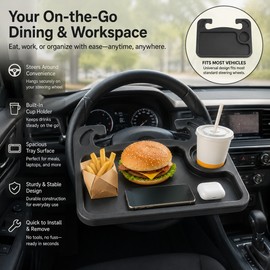 Steering Wheel Tray for Parked Car Use – Portable Dining & Work Table with Cup Holder for Travel & Rest Stops
