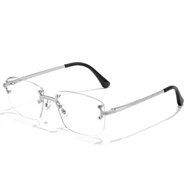 RAVI EYEWEAR Retro Rimless Rectangle Clear Lens Glasses Vintage Square Metal Wire Frame, Trendy Hip Hop Frameless Style for Men and Women (Silver Clear)