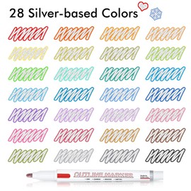 Shuttle Art Double Line Outline Pens, Shimmer Markers Set of 28 Colours Self Outline Metallic Marker Pens for Art, Drawing, Doodling, Card Making, Christmas Greeting Card, DIY Crafts