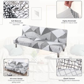 Elehealthy Funda de futón Estampada elástica para sofá Cama Funda de sofá Cama sin Brazos Protector de Muebles sin Brazos con Parte Inferior elástica para Muebles de Sala de Estar y Dormitorio (Raya)