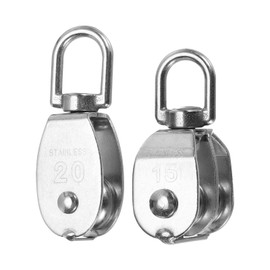 PATIKIL Single Pulley Double Pulley Block Load 77/165lbs M15/M20 with Spring Snap Hook, 2 Pack 304 Stainless Steel Swivel Lifting Pulley Roller for Hanging Lifting