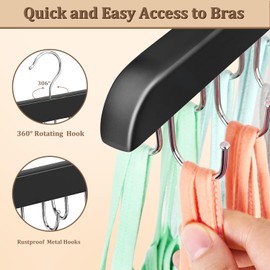 Leccod Upgrade Tank Top Hanger, Bra Hangers Heavy Duty Wooden 360° Rotating Non-Slip 20 Foldable Metal Hooks Closet Organizer (Black,1 Pack)